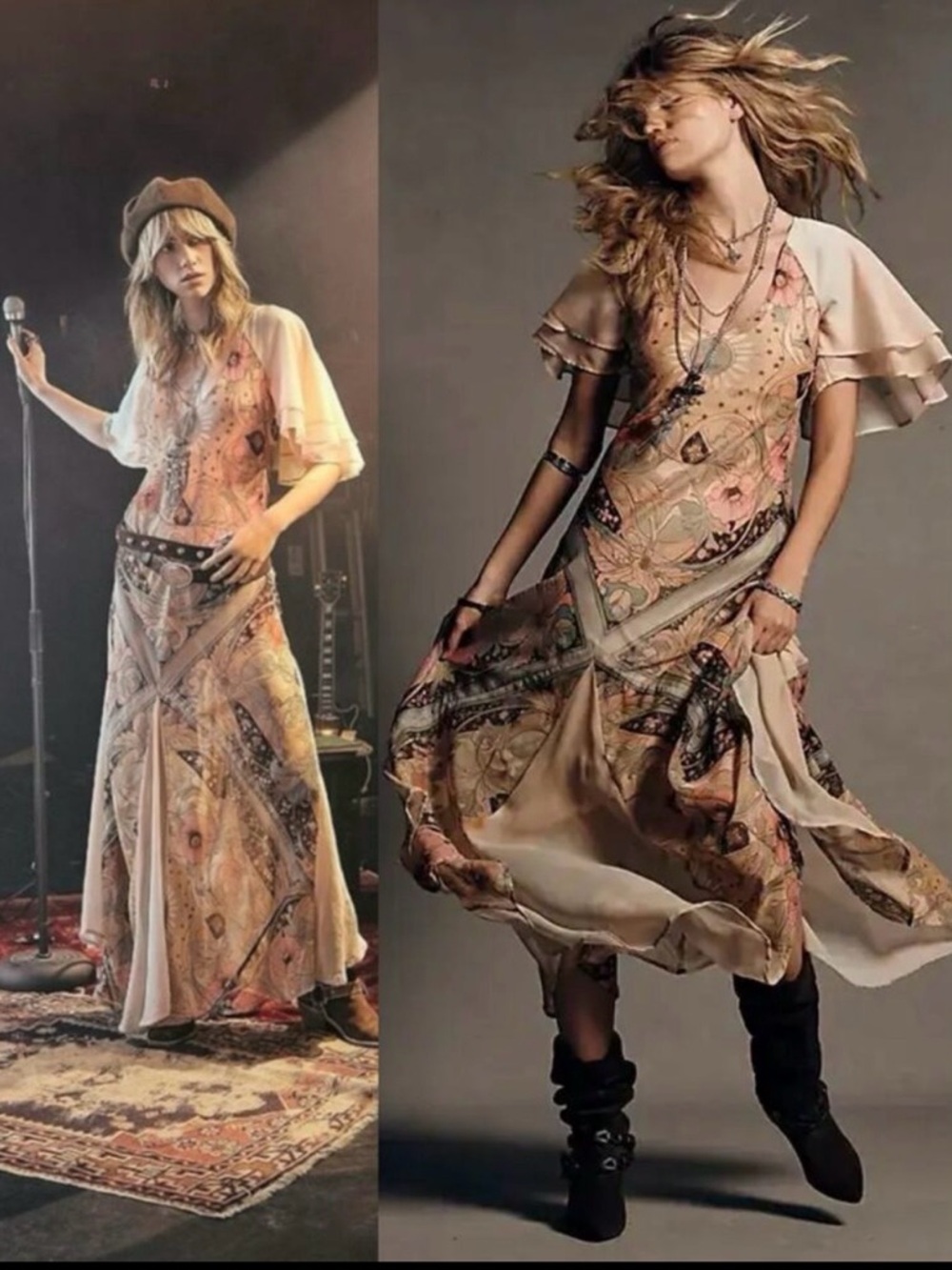 Free People Bohemian Witchy Celestial Nights Maxi Dress in Fairy Combo Small